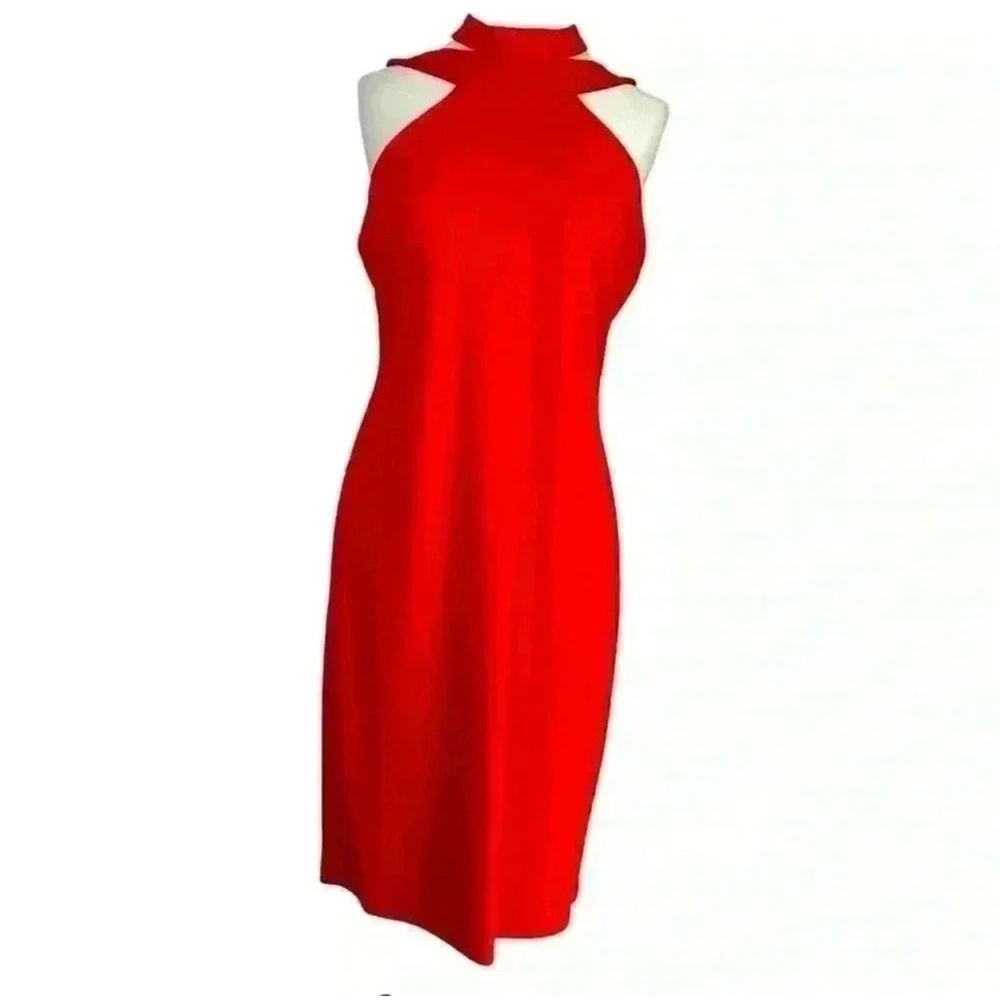 bebe High Neck Halter RED classy cocktail/ wedding, party Shaping Dress Size 12